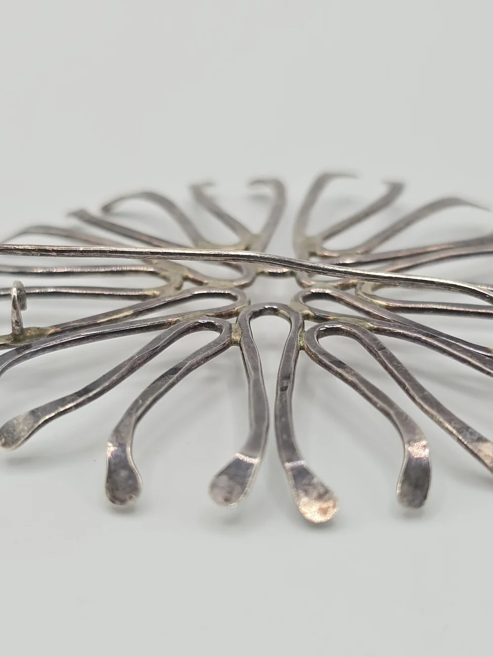 VTG Abstract Starburst Brooch Modernist Pin Silver Tone Handmade 2.5